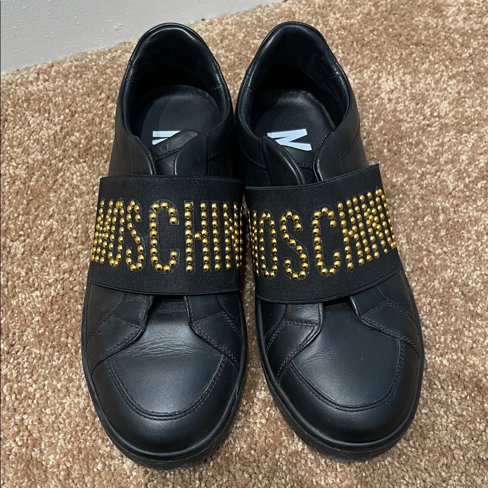 Moschino Black Sneakers with Gold Studs